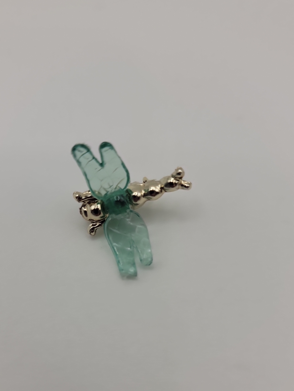 Dragonfly Pin Vintage Art Deco Glass Teal Green with Silvertone Pin
